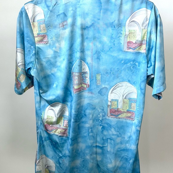 VINTAGE 1970S VAN HEUSEN PRINTED NYLON SHIRT in Sky Blue-Size Mens Small - Picture 5 of 13